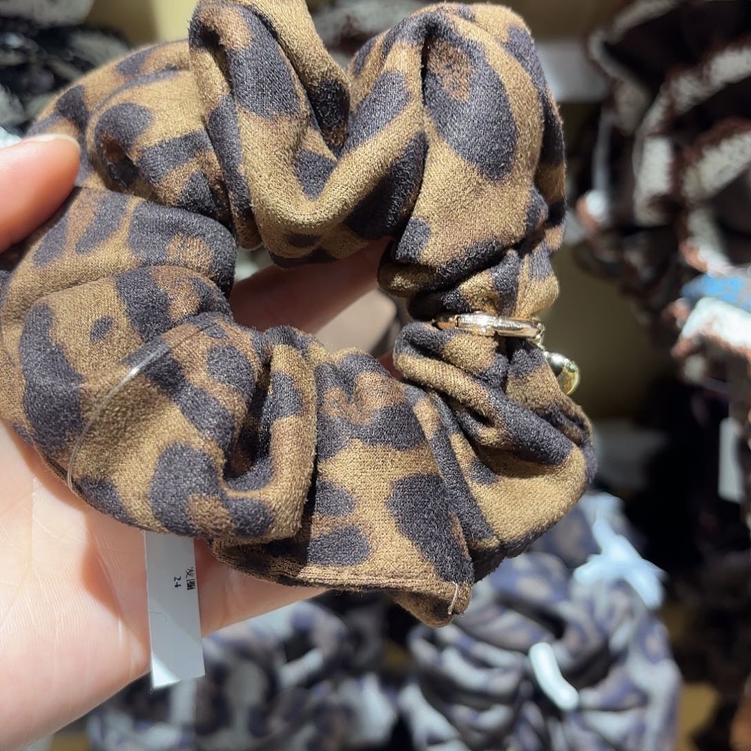 布艺铁合金黄色豹纹小发圈