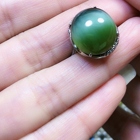 和田玉银S925镶嵌戒指