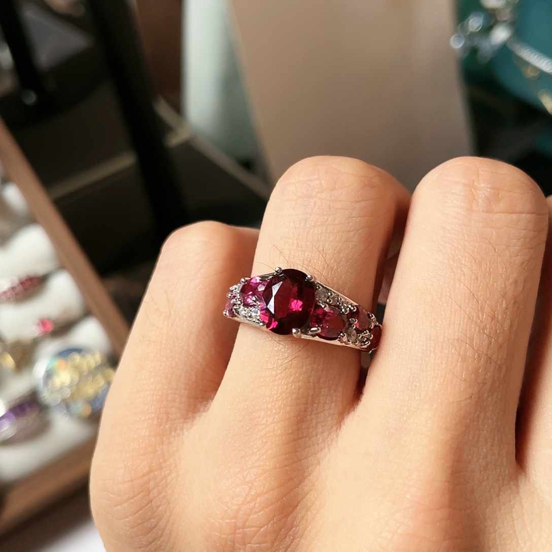 石榴石戒指银S925镶嵌