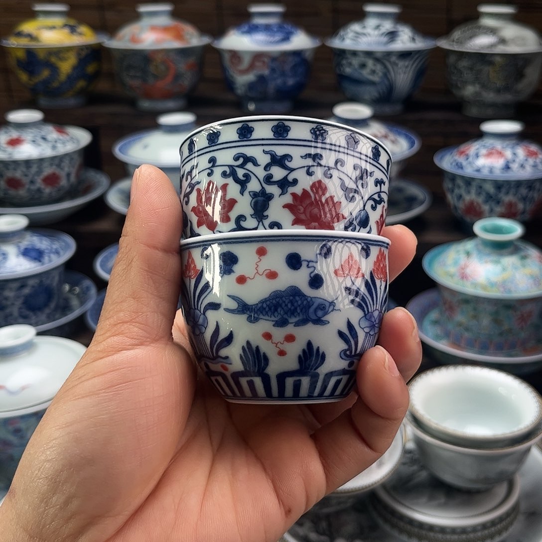 陶摆件景德镇陶瓷两只缸杯