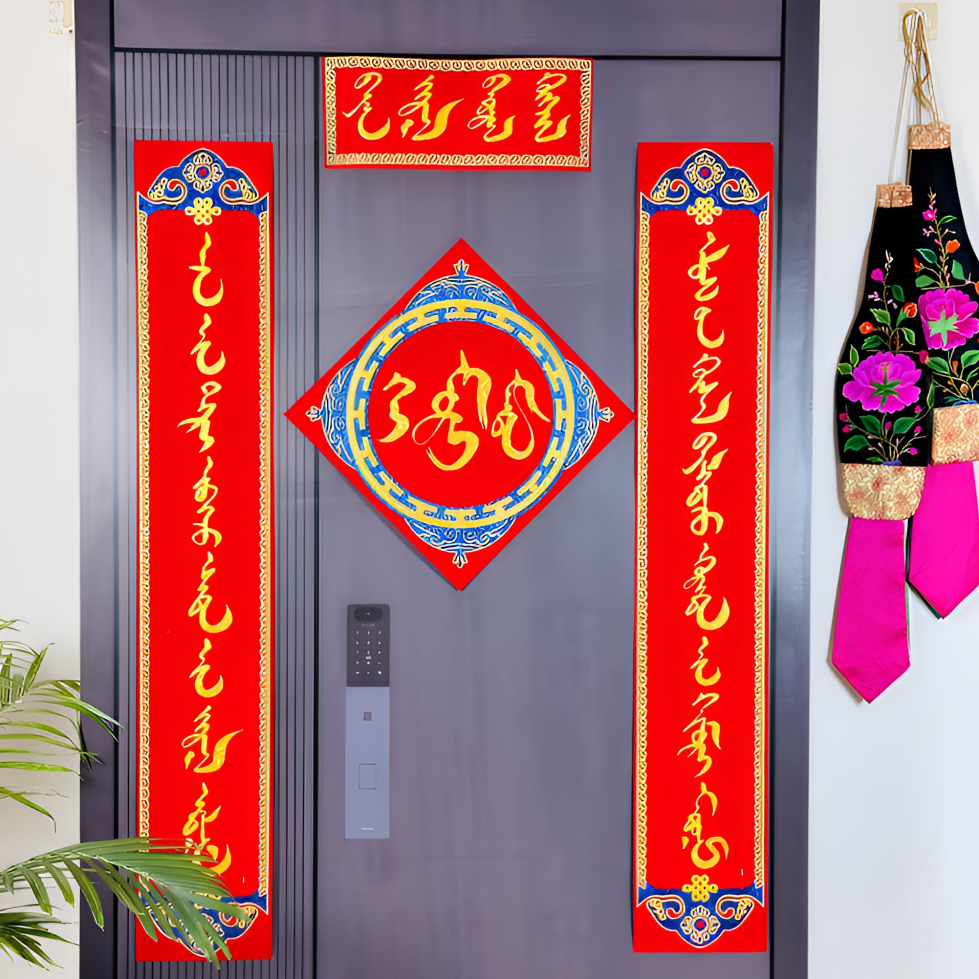 毛笔字2026马年蒙文绒布对联蒙古元素