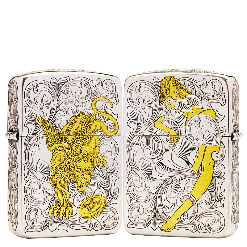 ZIPPO/之宝打火机镀银鎏金【1941唐草貔貅仙子】原装正品煤油机DYJ1
