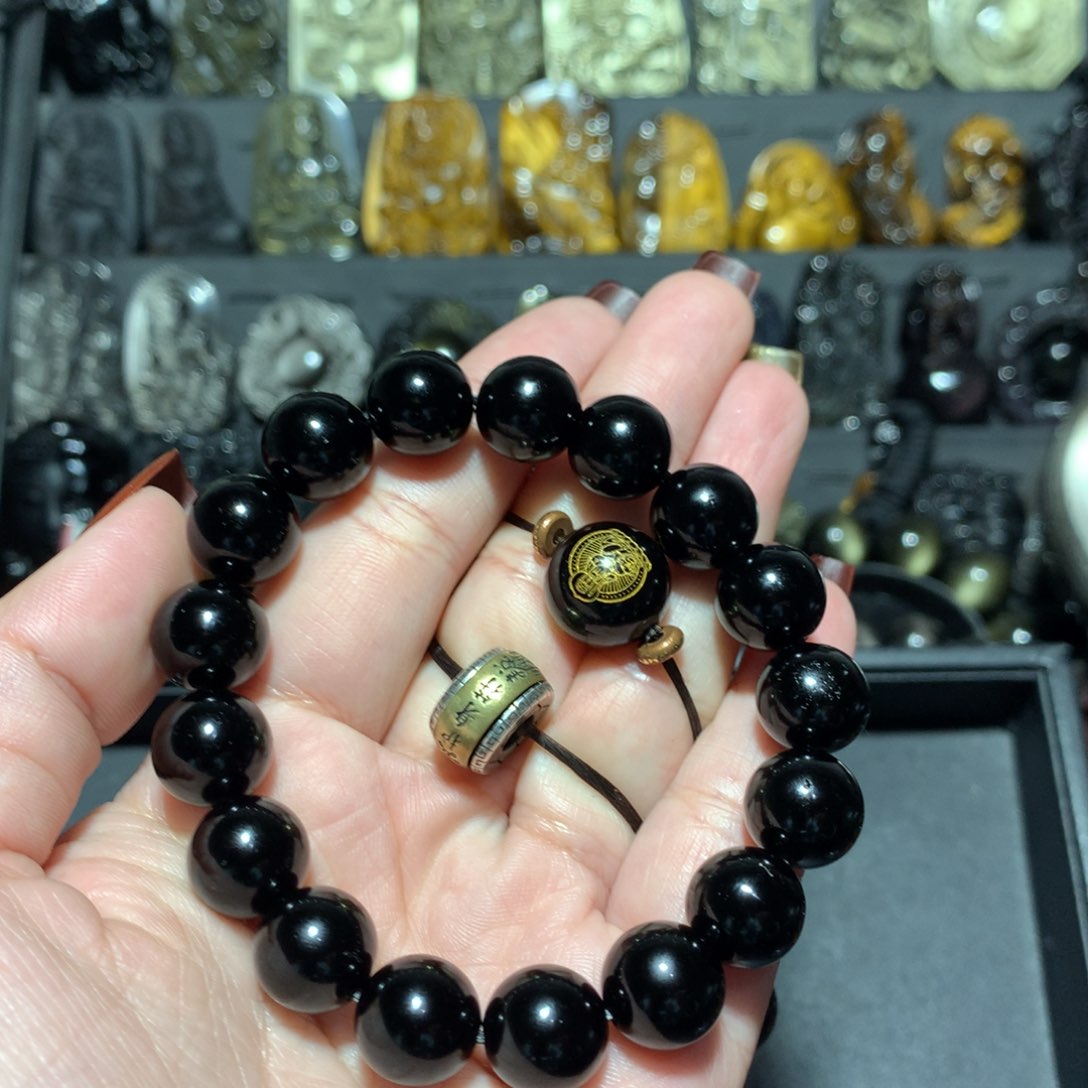 未镶嵌黑曜岩手串花**华定制