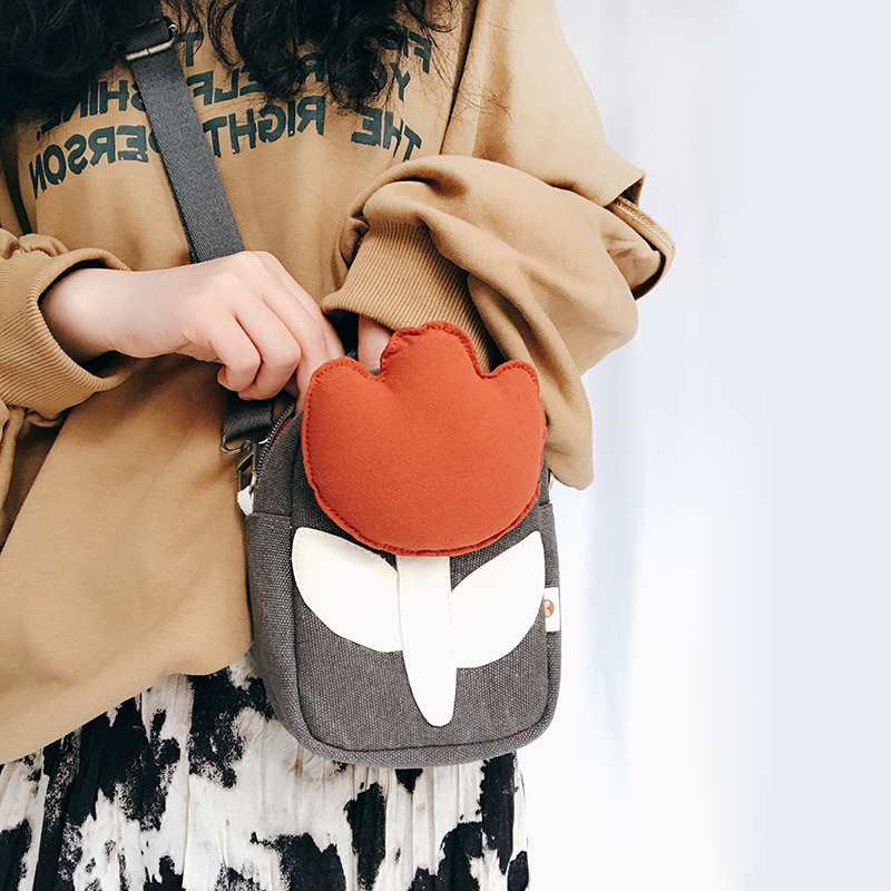 三色补丁郁金香帆布小挎包女时尚小清新百搭帆布包学生单肩斜跨包