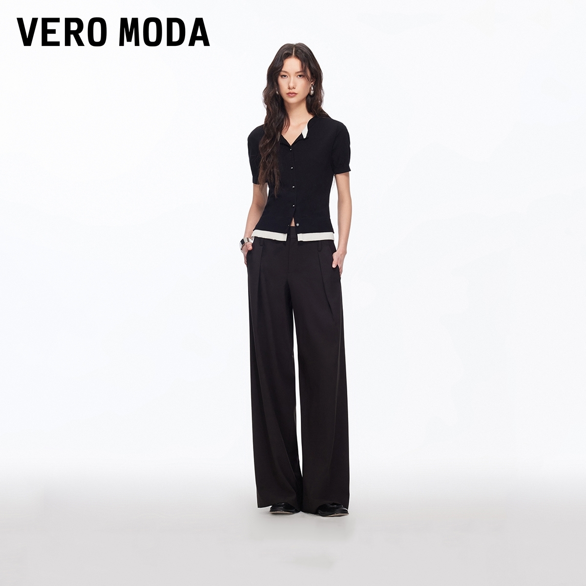 Vero Moda休闲裤女双腰头宽松直筒【自在超模裤】显高326126004