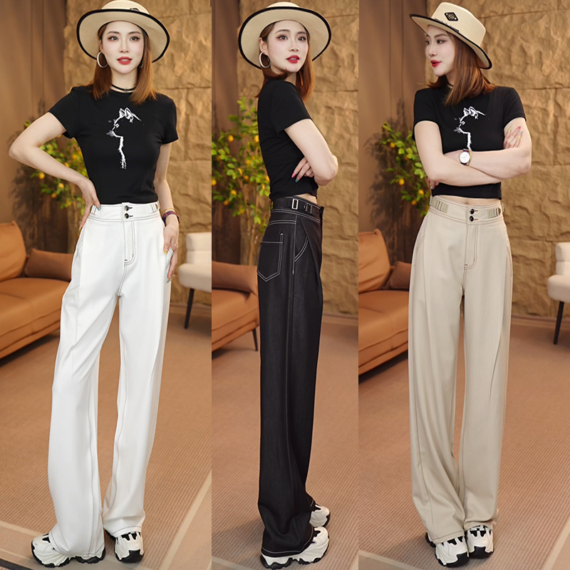 【都市日记】新款升级抗皱因子轻奢阳离子早秋垂顺高腰阔腿牛仔裤女