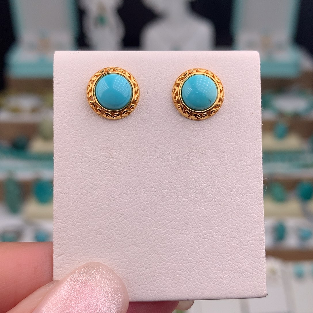 绿松石银S925镶嵌耳饰