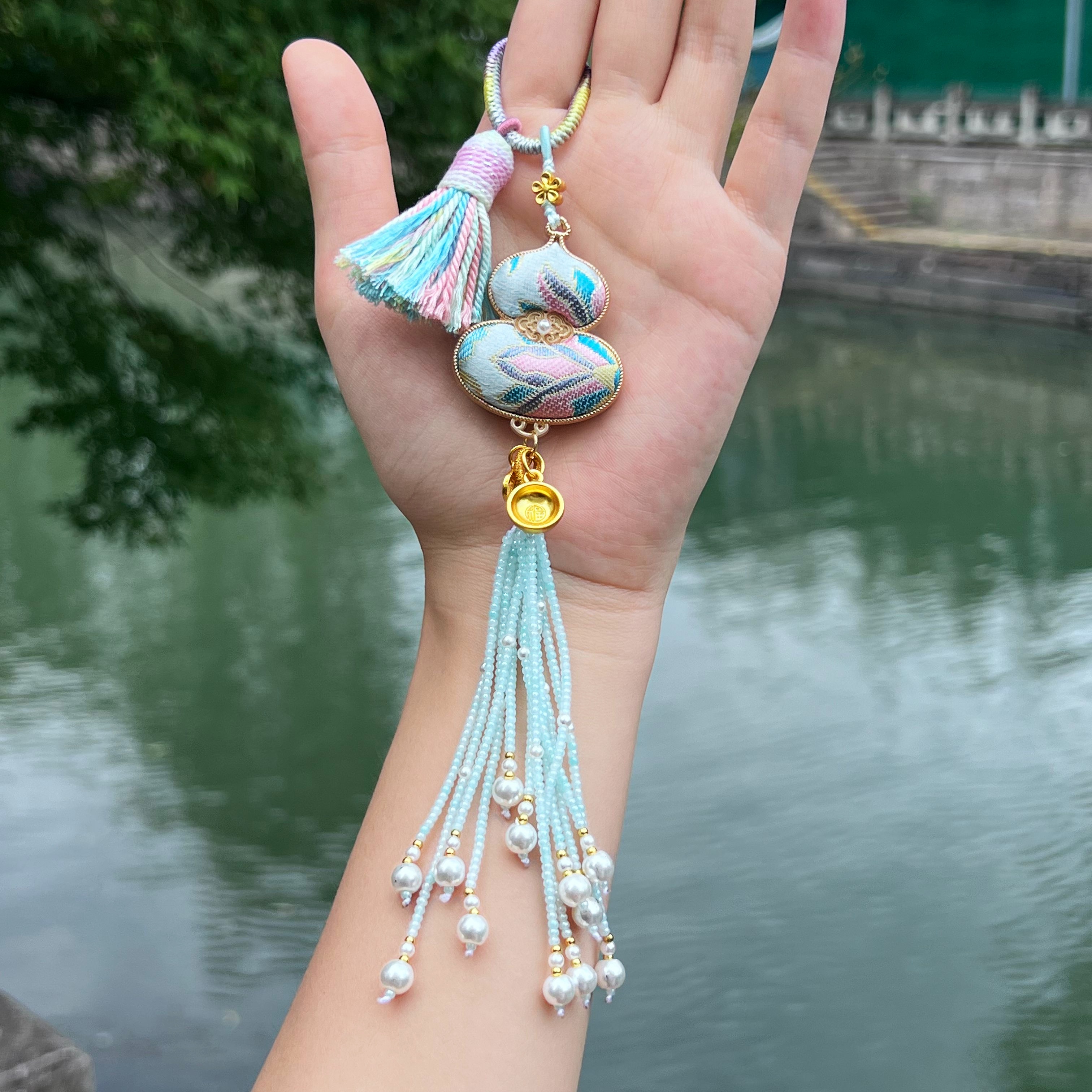 【宋锦葫芦流苏款】杭州手工宋锦双面葫芦流苏挂件车挂包挂杭州发货