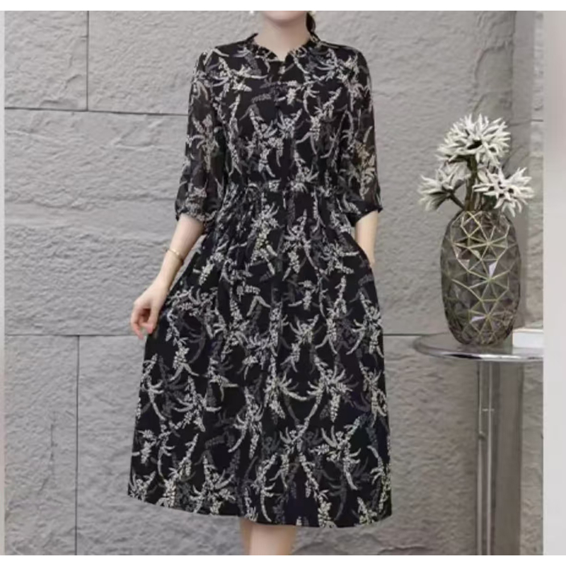 黑金麦穗裙  时尚轻奢亲肤透气中长款连衣裙