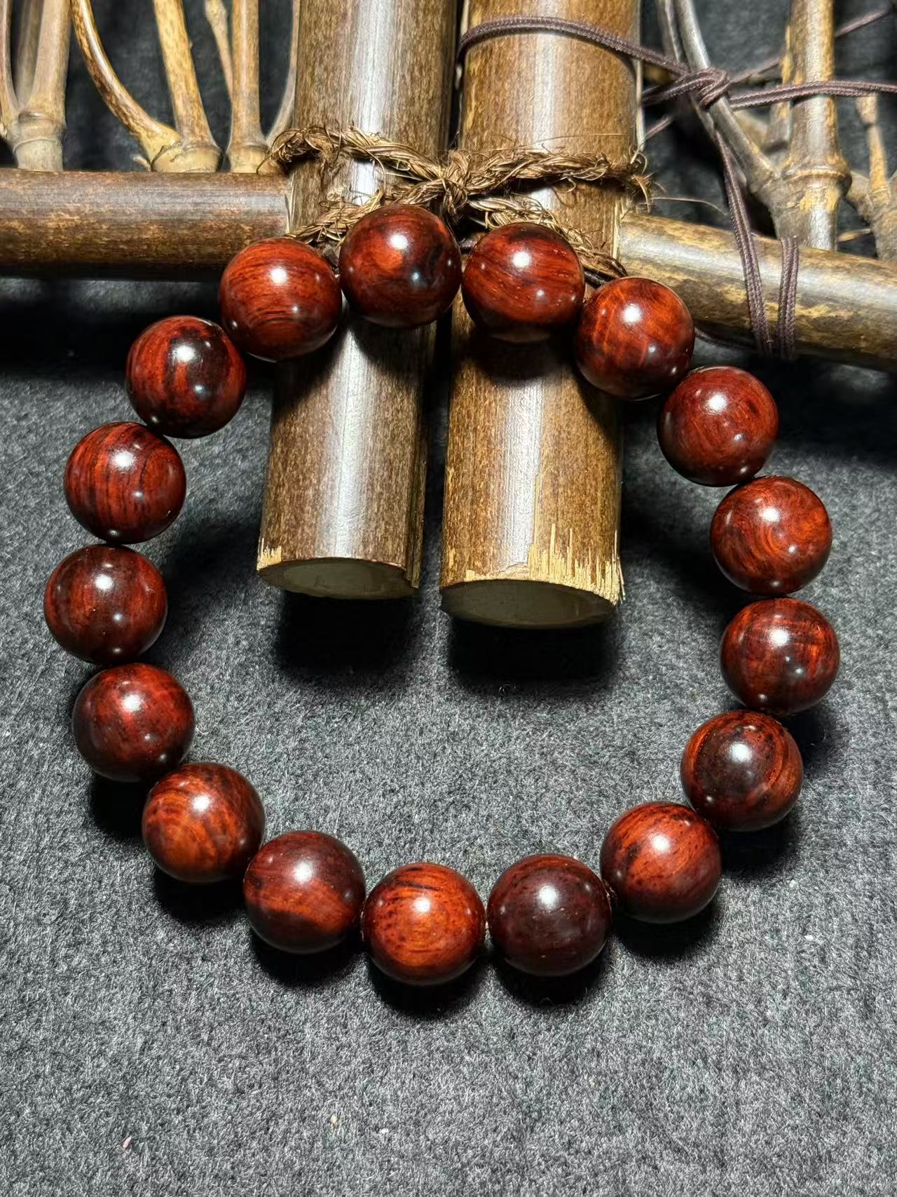 印度小叶紫檀12mm17颗手串男女情侣佩戴款高油密老料檀香紫檀