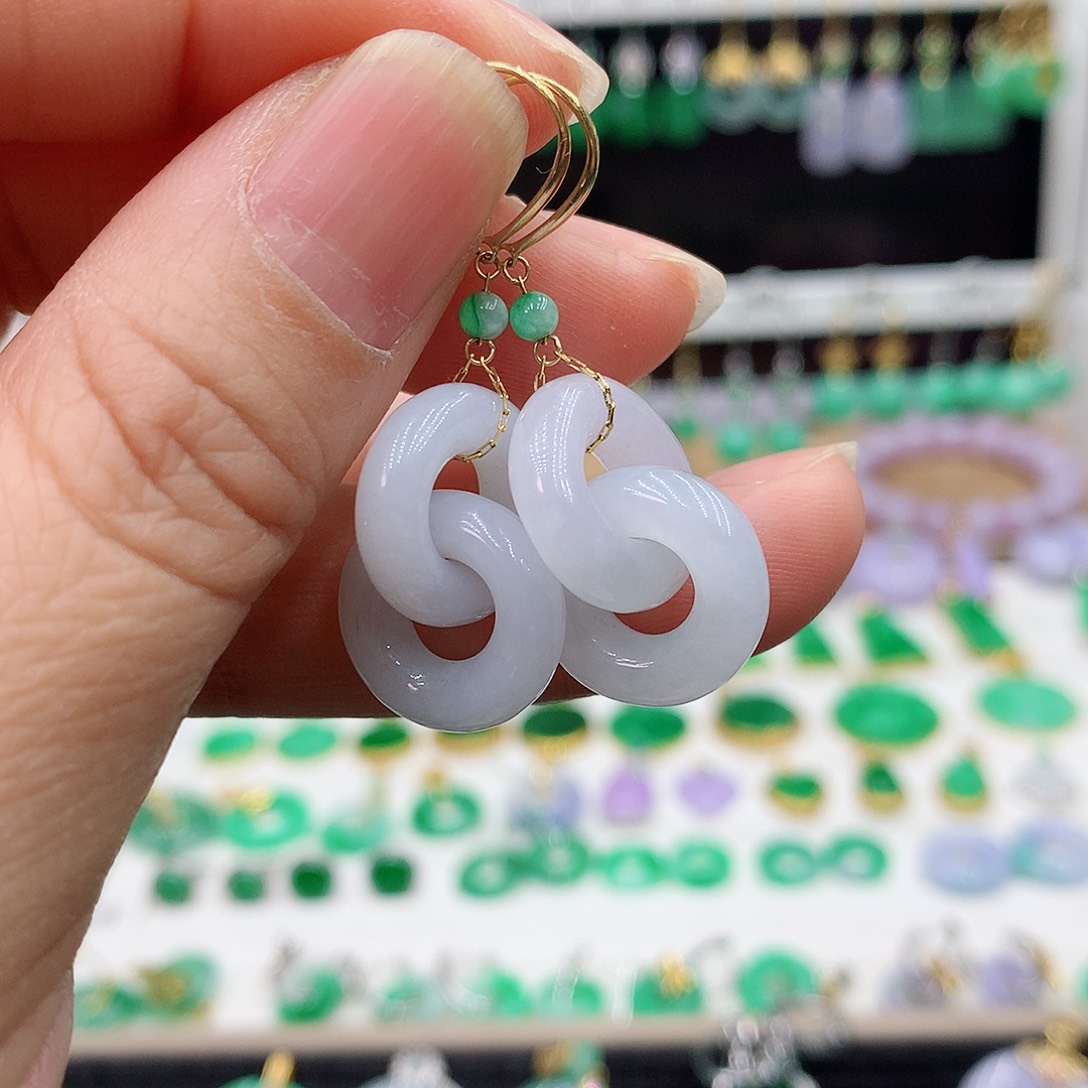 翡翠耳饰18K金镶嵌的