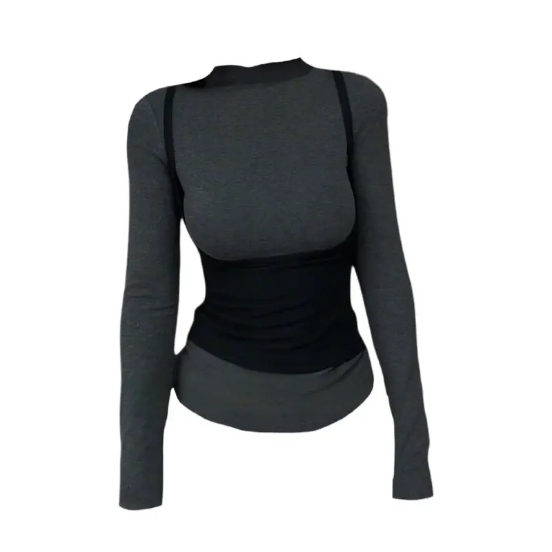 秋冬新款保暖打底衫女装韩系撞色假两件长袖T恤修身百搭显瘦上衣