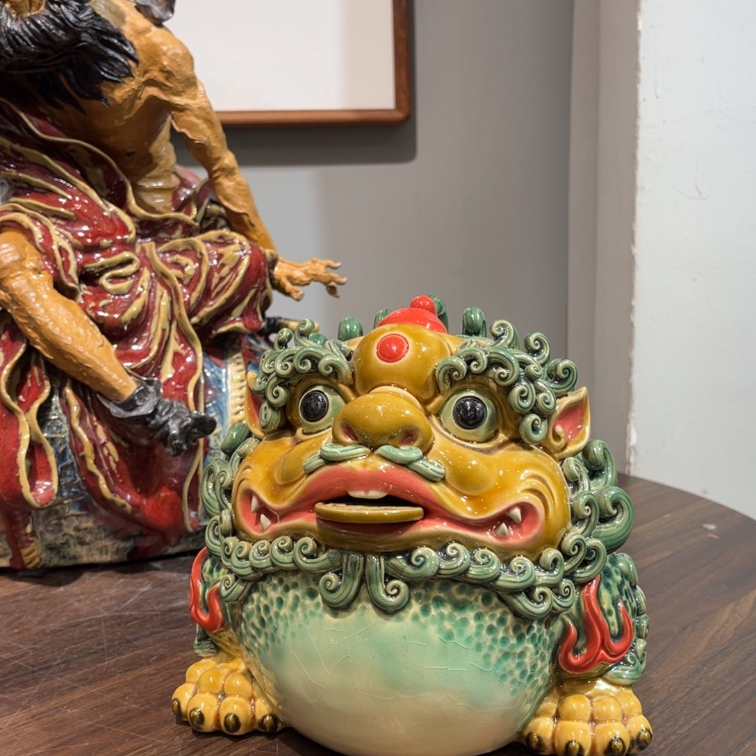 小****陶瓷玻璃绿釉金蟾石湾陶艺