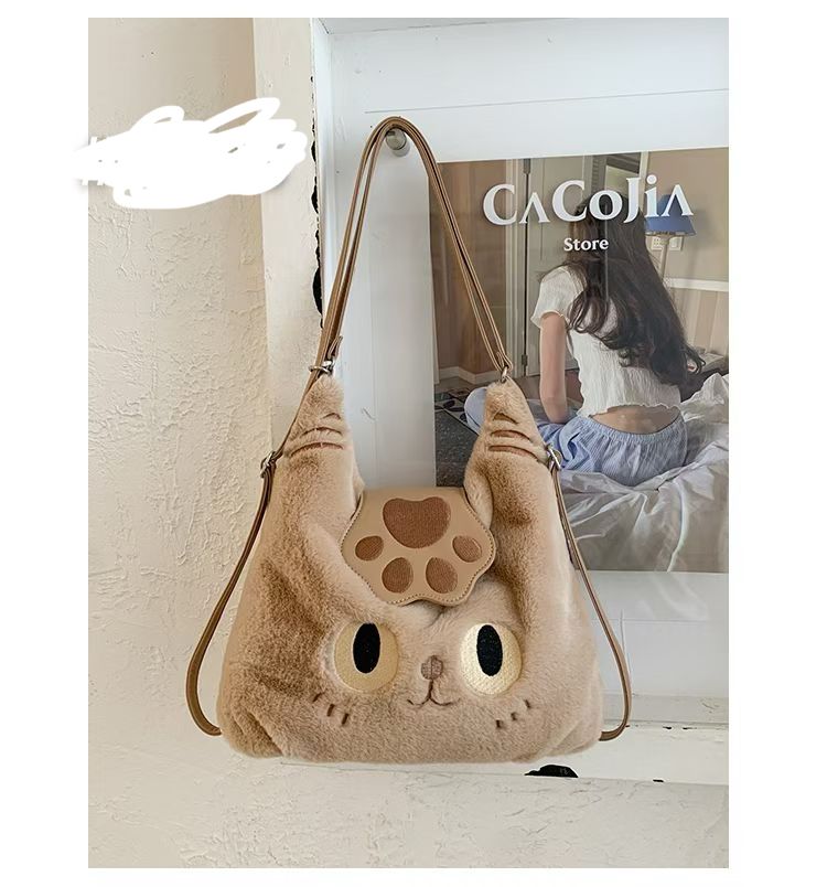 小众多背款大容量毛绒双肩包