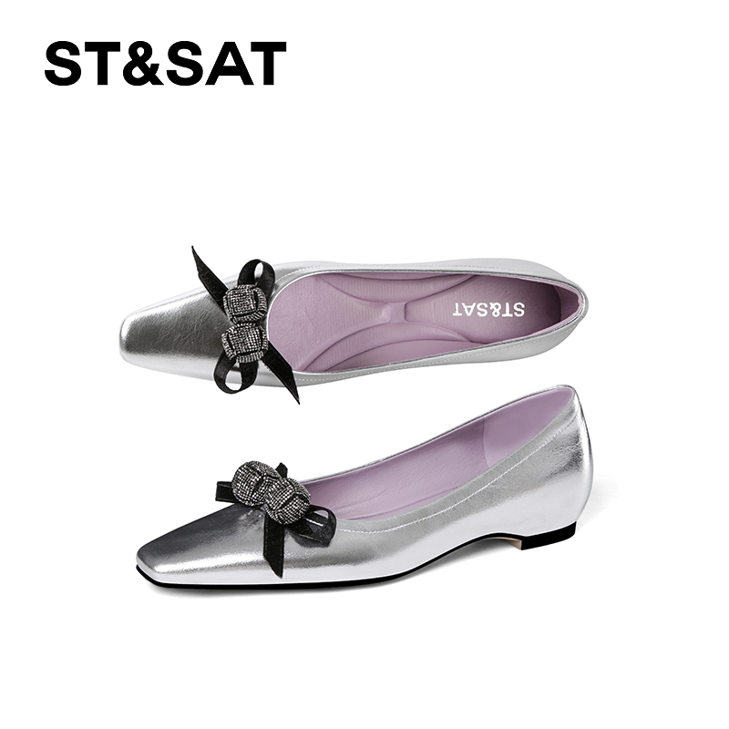 St&Sat/星期六少女风浅口时尚水钻女鞋低跟休闲百搭单鞋蝴蝶结