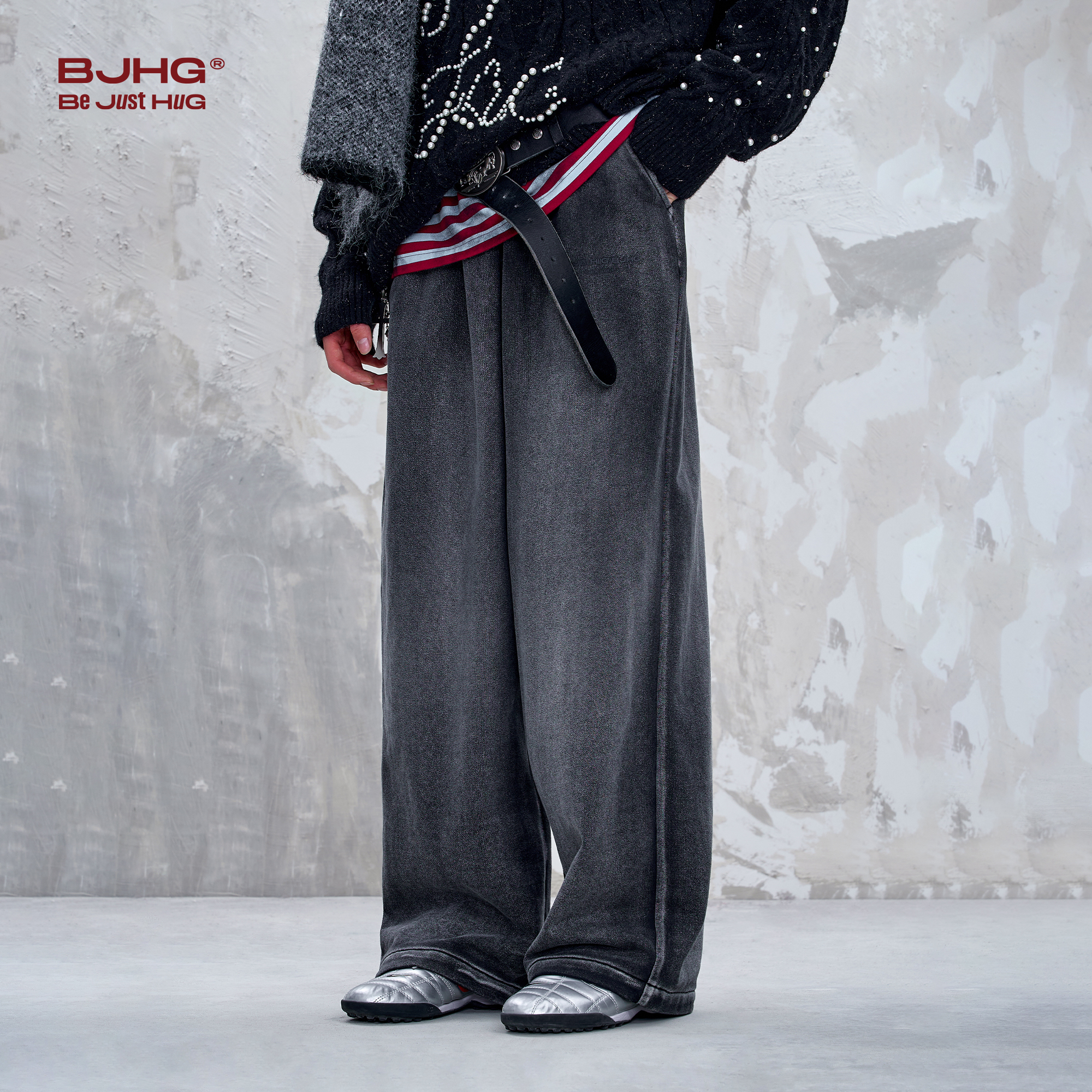 BJHG不计后果水洗裤子男款2025新款秋季潮重磅宽松运动休闲裤长裤