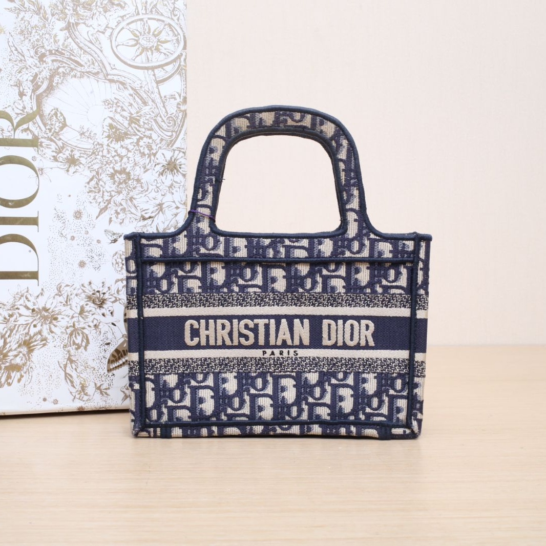 95新 DIOR/迪奥 【特价娇】Book Tote 21.5 墨蓝色 帆布 400763