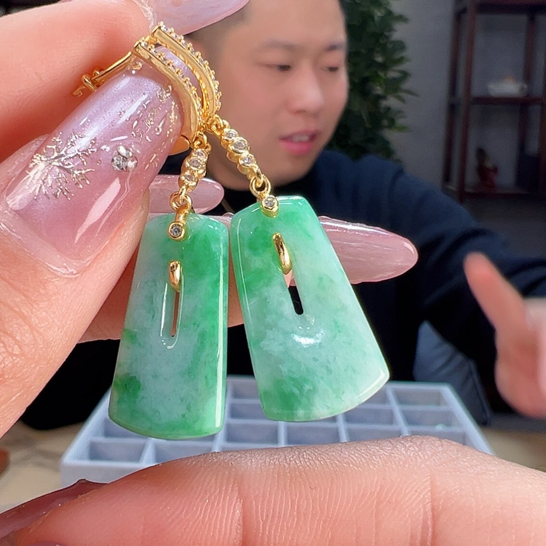 翡翠耳饰银S925镶嵌耳环49