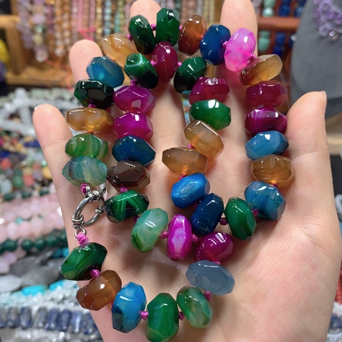 玛瑙/玉髓未镶嵌珠宝半成品玛瑙多宝算盘切面项链卡16m