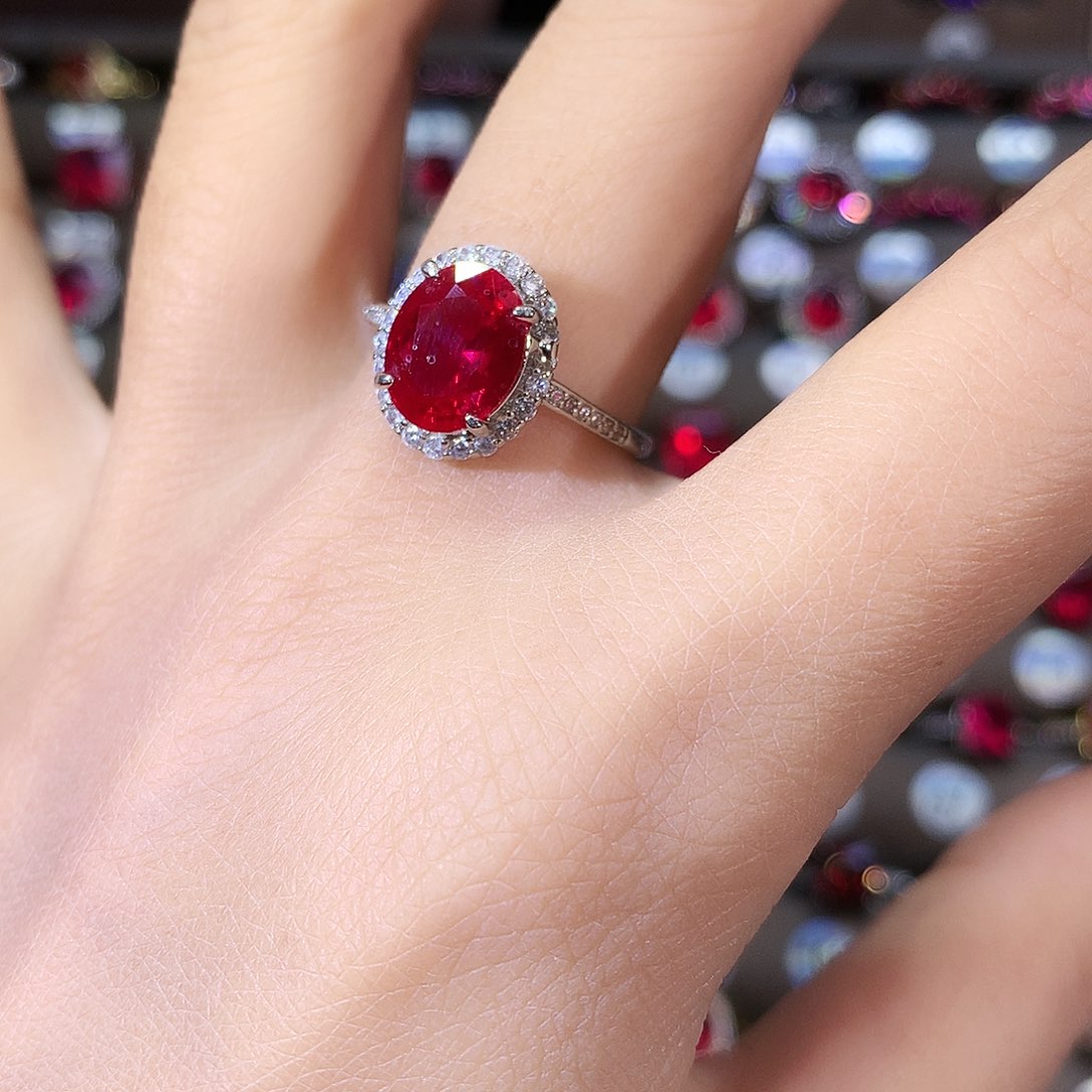 银S925镶嵌戒指红宝石白810