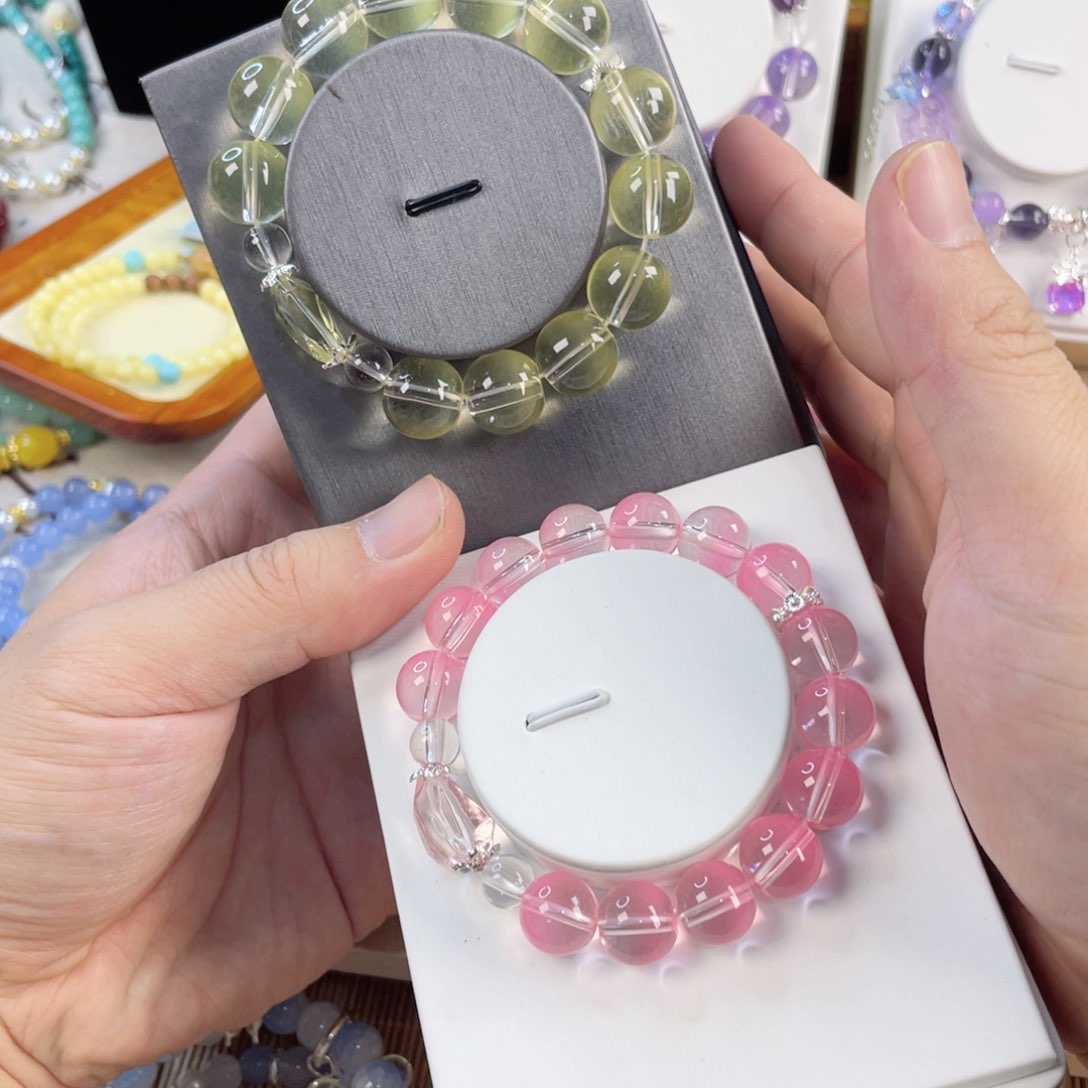 水晶手串银S800镀金镶嵌