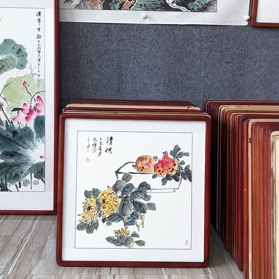 国画书画作品带框63×63厘米