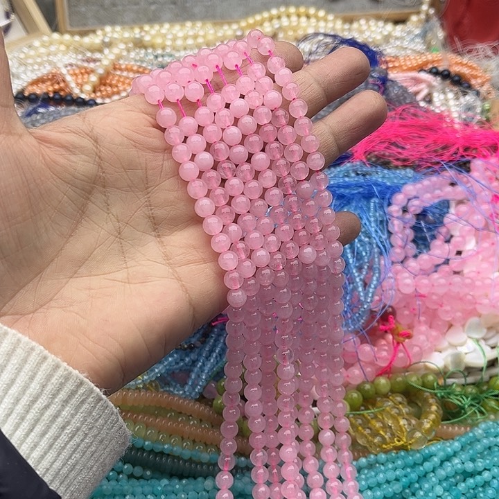 玛瑙/玉髓珠宝半成品未镶嵌2条6mm粉晶