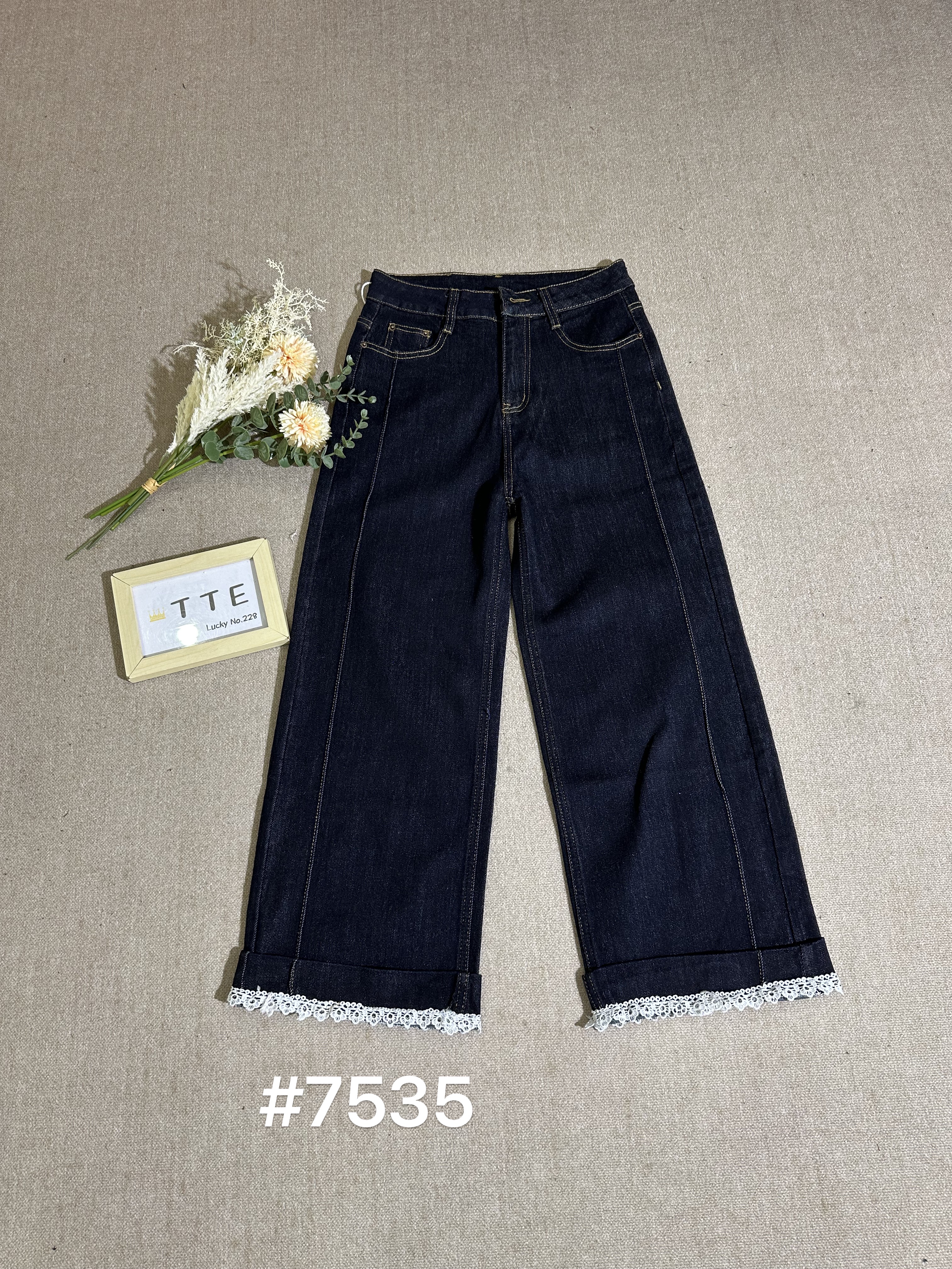 【TTE严选】2025秋装7535蕾丝边十分直筒牛仔裤（0910-03）
