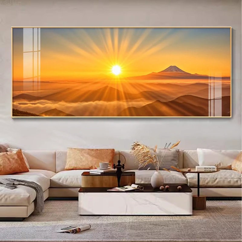 旭日东升客厅满钻钻石画简约风景水晶钻钻石绣日出自己贴钻十字绣