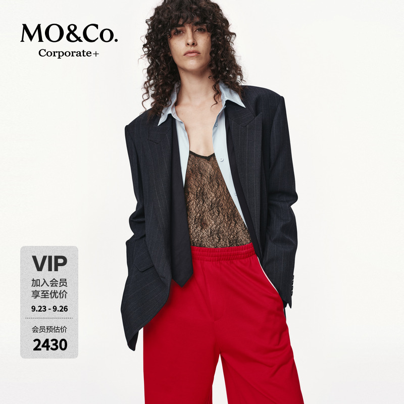 【C+系列】MOCO西装2025秋新品含绵羊毛条纹垫肩外套MBE3BLA005
