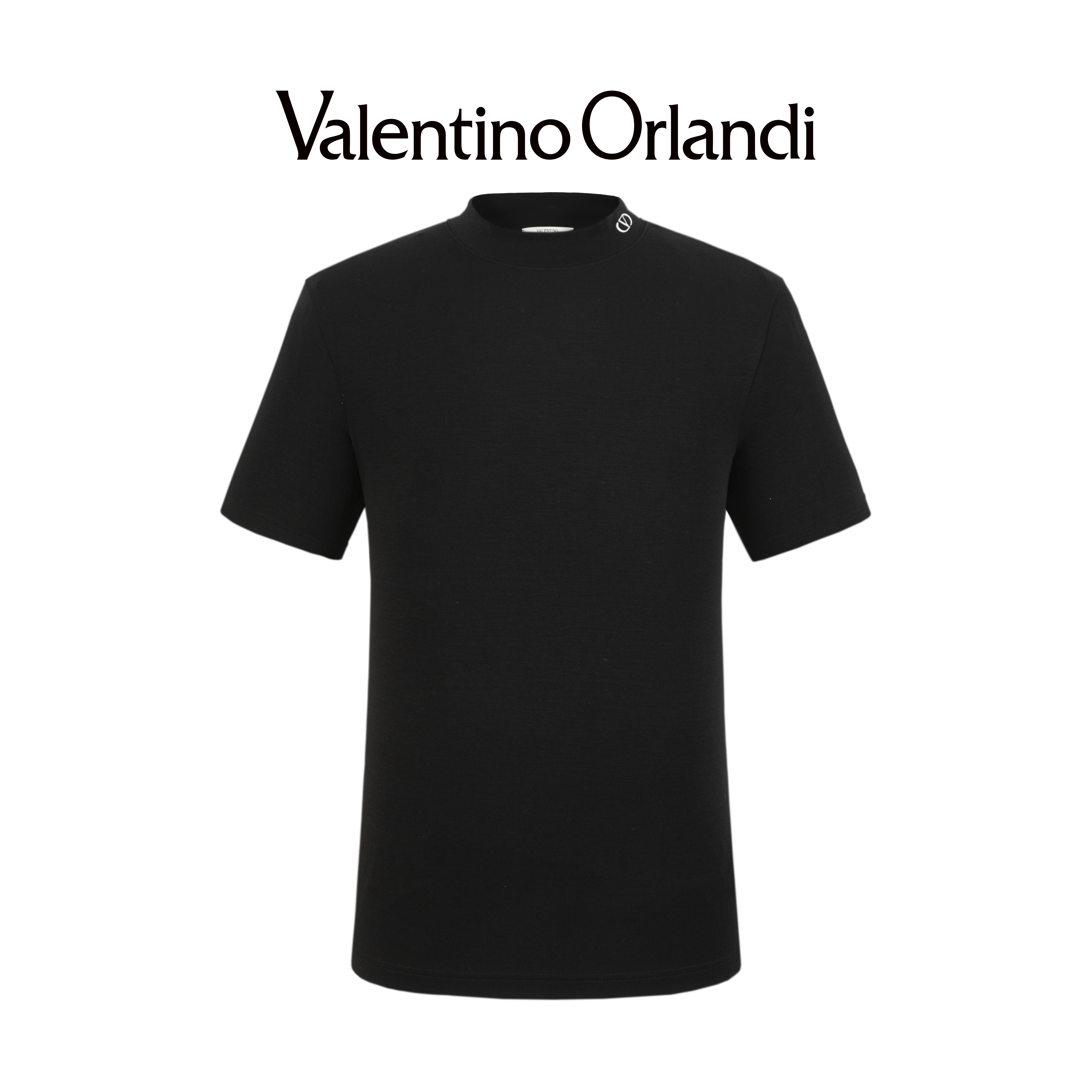 Valentino orlandi男士A版春秋简约老钱风领口刺绣小标半高领T恤