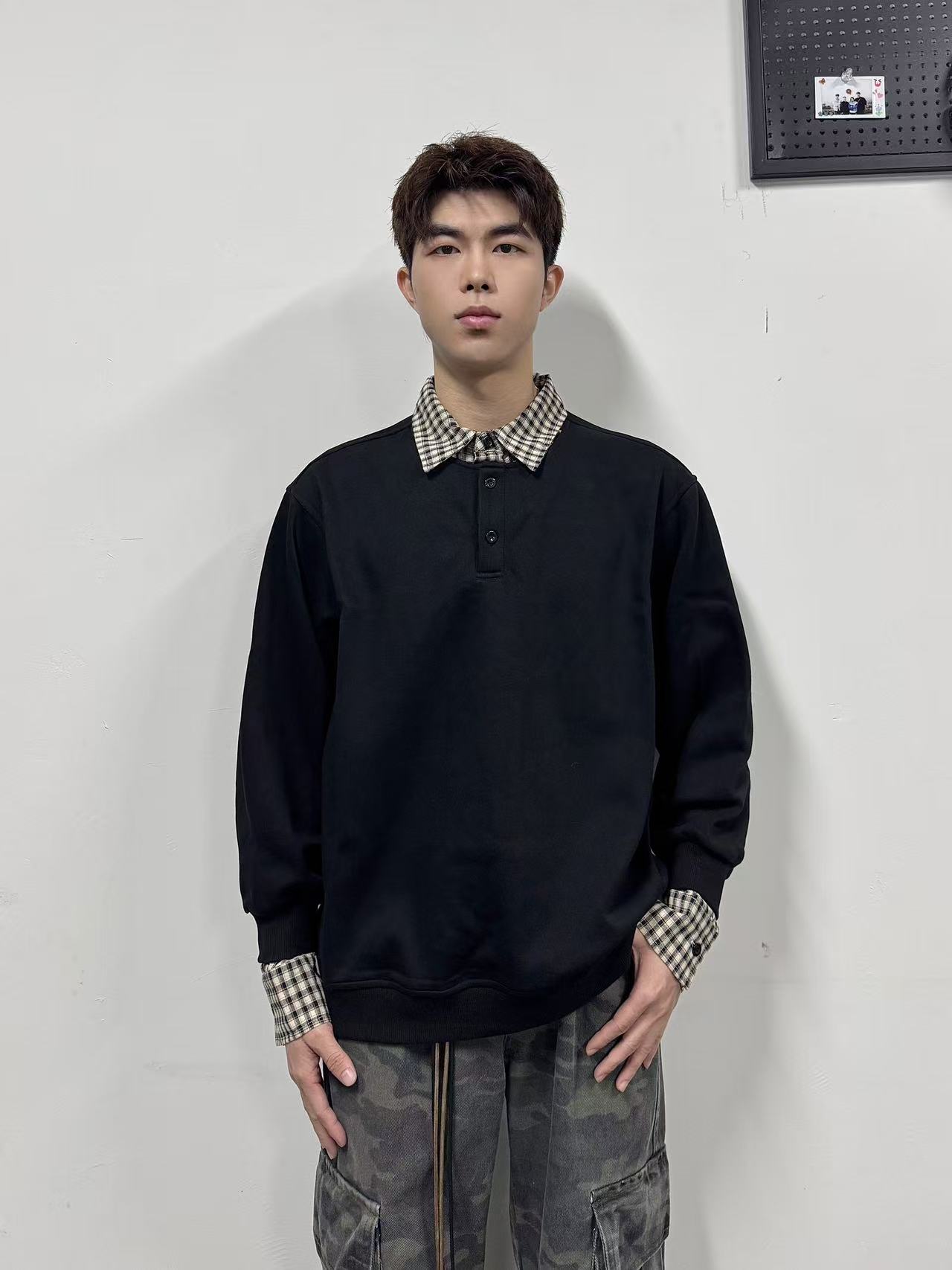 早春假两件格子宽松韩系慵懒内搭卫衣男女外套hw3707