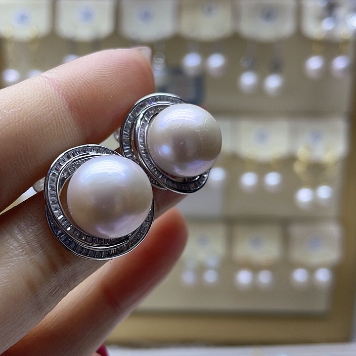 淡水珍珠耳饰银S925镶嵌