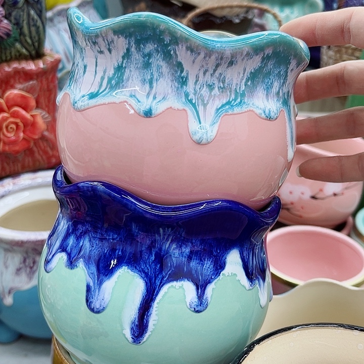 多肉绿植陶瓷花盆9.9包邮，有孔