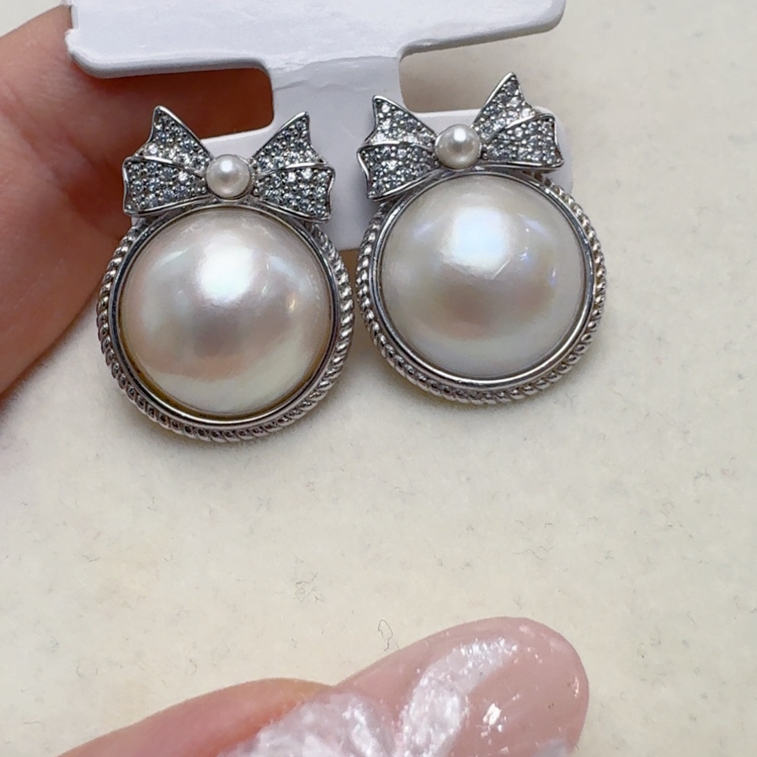 银S925镶嵌耳饰拼合珍珠（马贝珠）@@me003