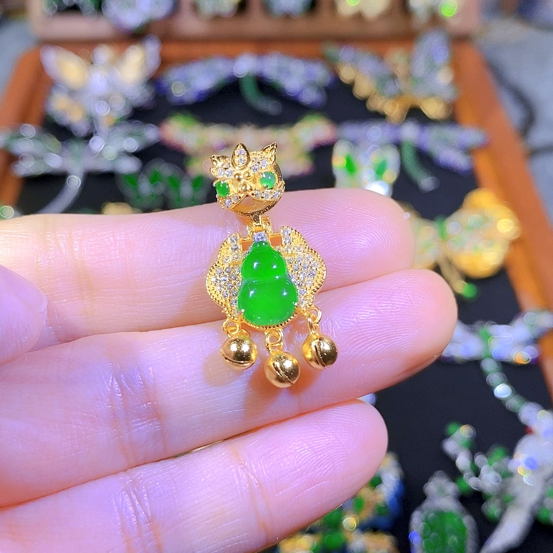 吊坠(不含链)银S925镶嵌翡翠