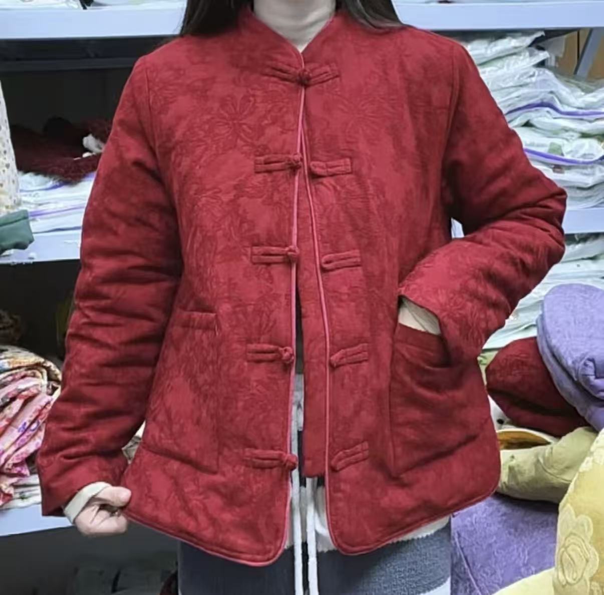 2025新款提花冬季棉袄100%纯棉花国风立领棉服冬季厚款保暖盘扣