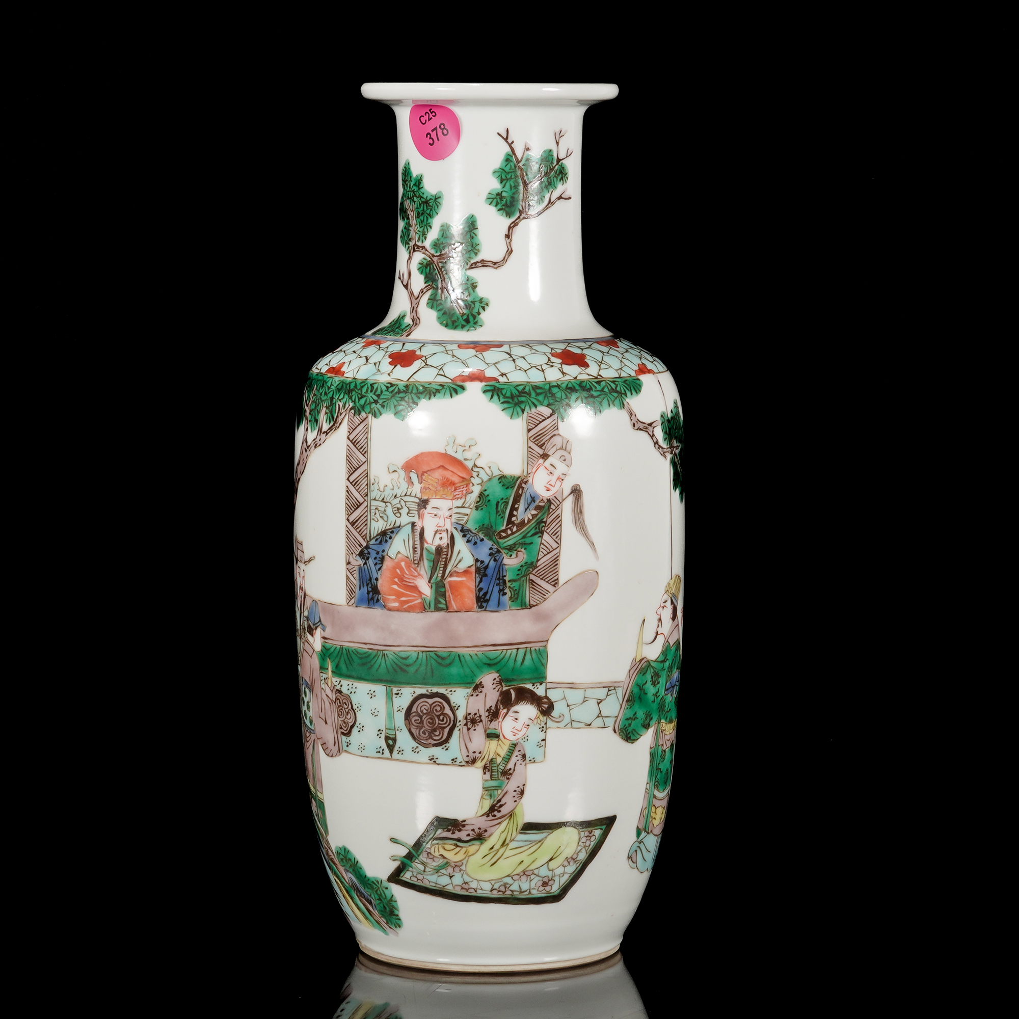 清光绪五彩人物棒槌瓶/C378