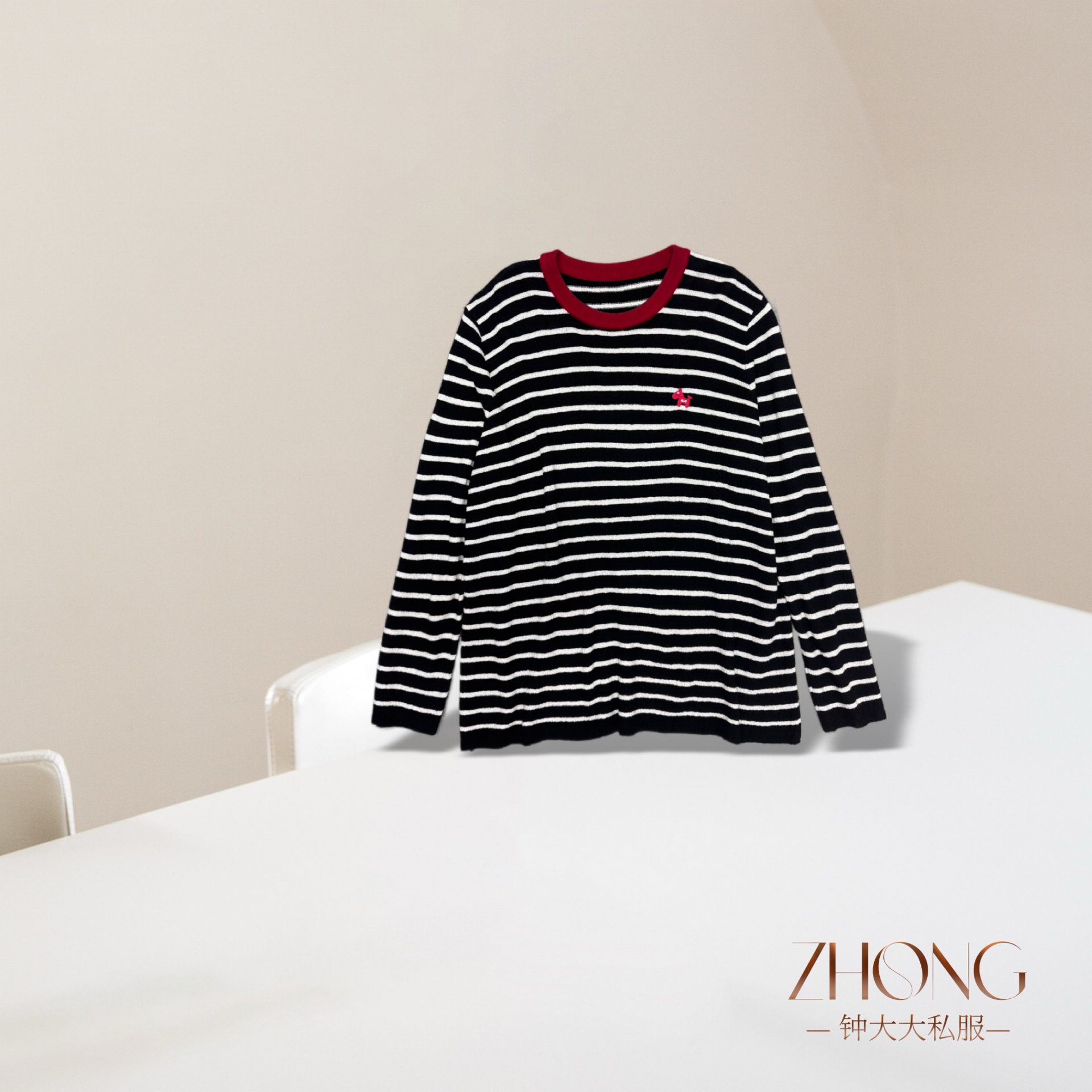 ZHONG大大【】秋冬新款圆领撞色条纹减龄针织毛衣女12331