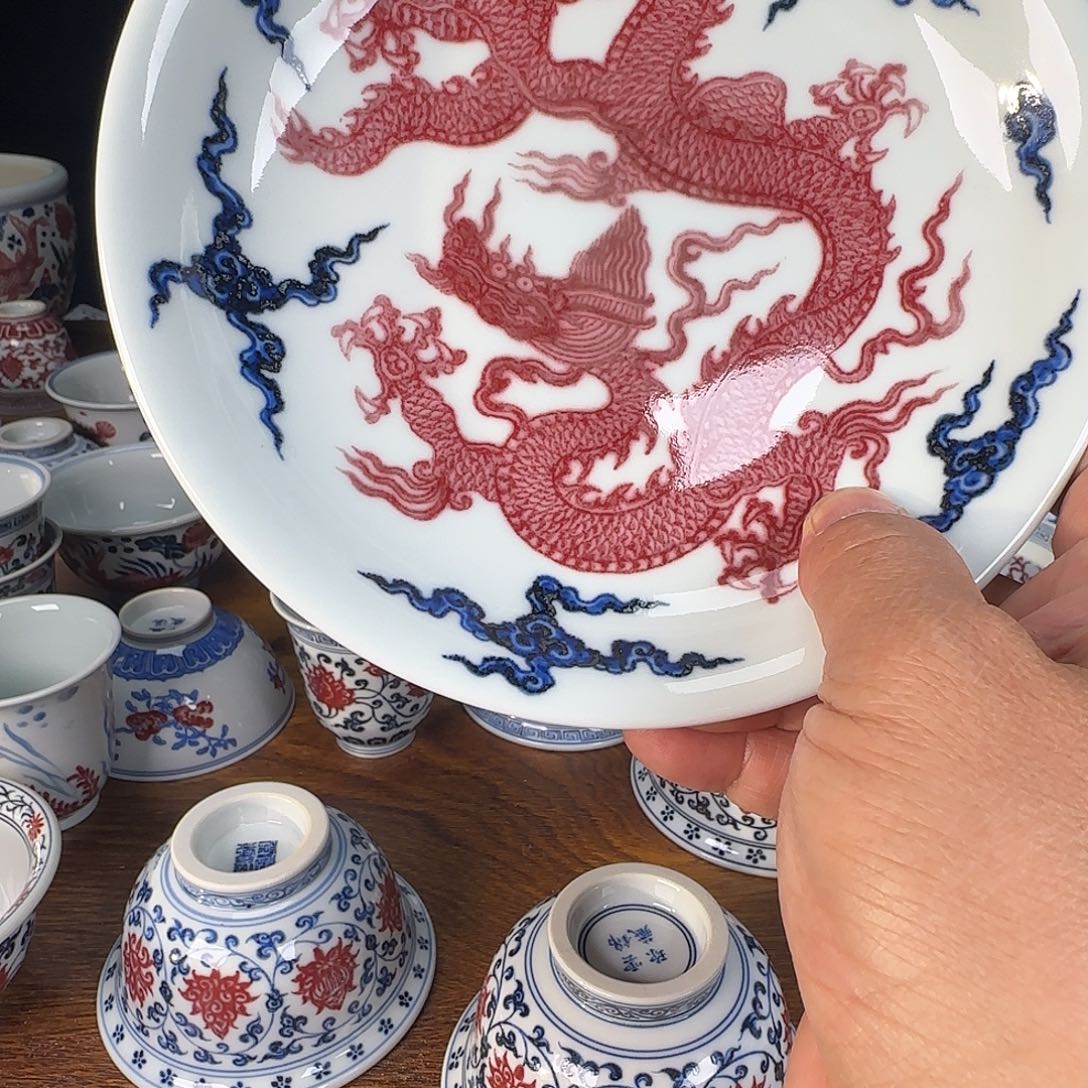 野*?景德镇原矿釉里红茶具