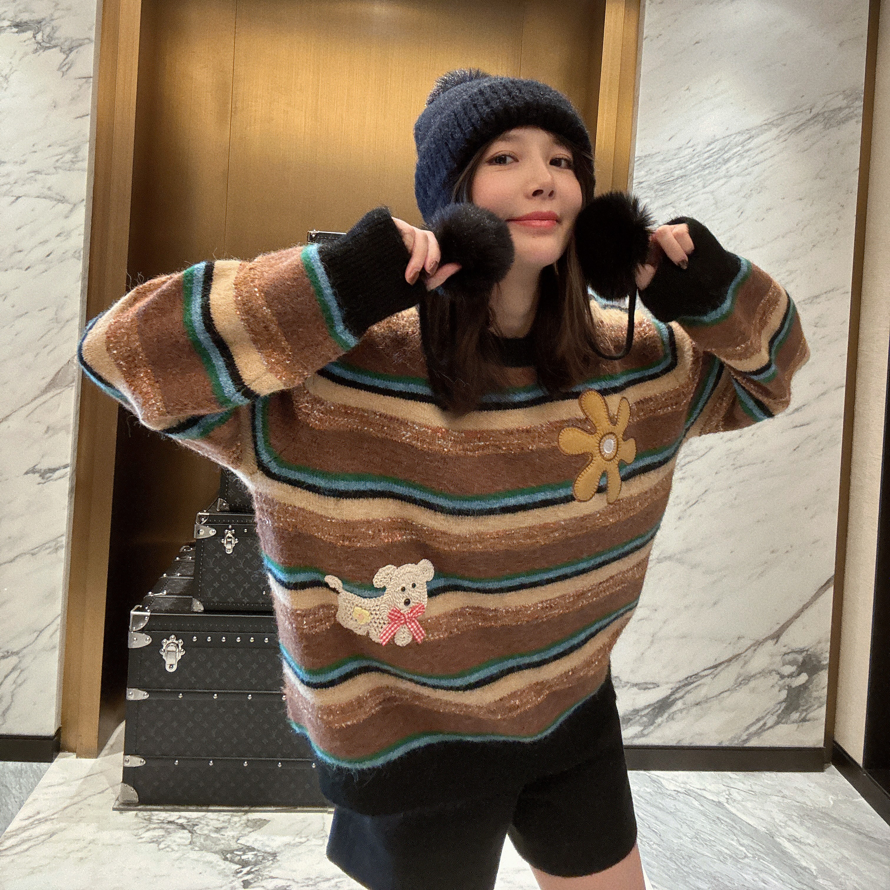 BETTER JOELAY-【花朵小狗】羊毛套头毛衣气质百搭洋气韩版LL6350