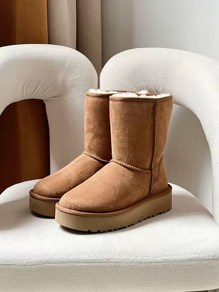 河南桑坡村发货 5825羊皮毛一体雪地靴女款冬季防滑增高