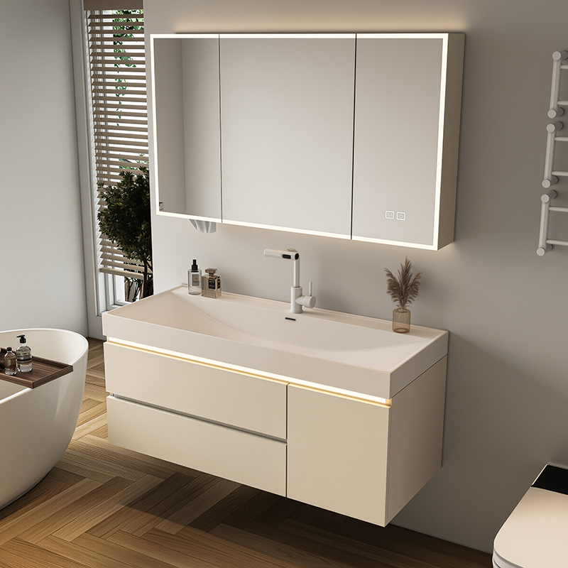 【鎏金海洋盆一体盆】奶油简约轻奢坚固耐用浴室柜组合洗漱台卫生间