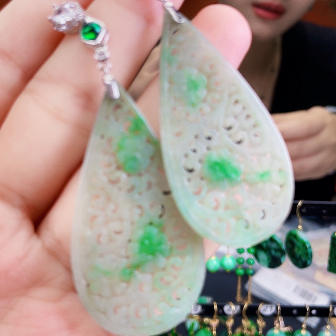 银S925镶嵌翡翠耳饰
