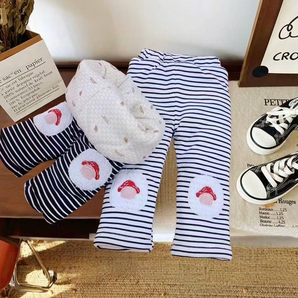 Q237【加厚条纹棉裤】女童加绒裤子森系女童裤子女童加绒加厚棉裤