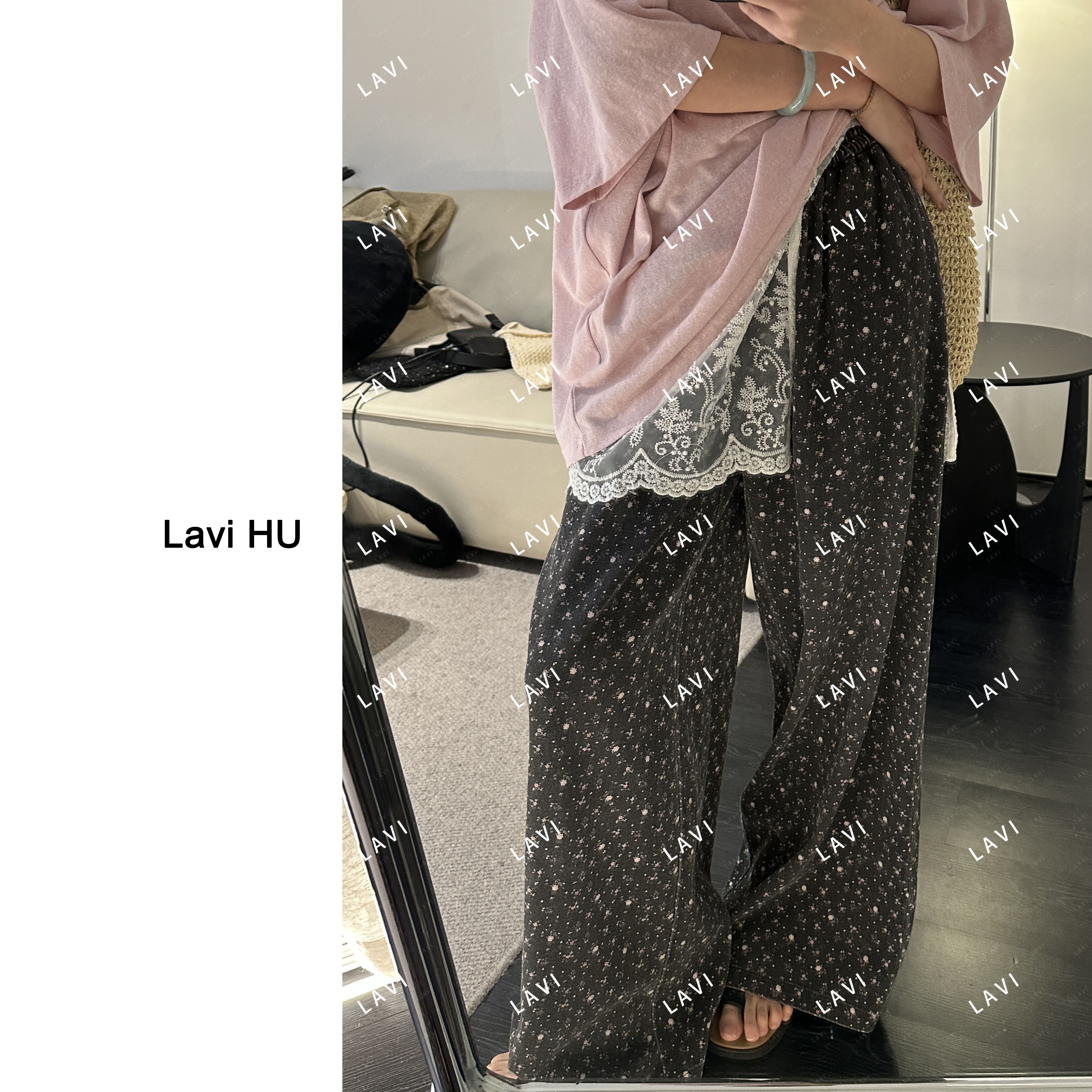 樱花飘落的季节 时尚宽松显瘦碎花休闲裤QJ726