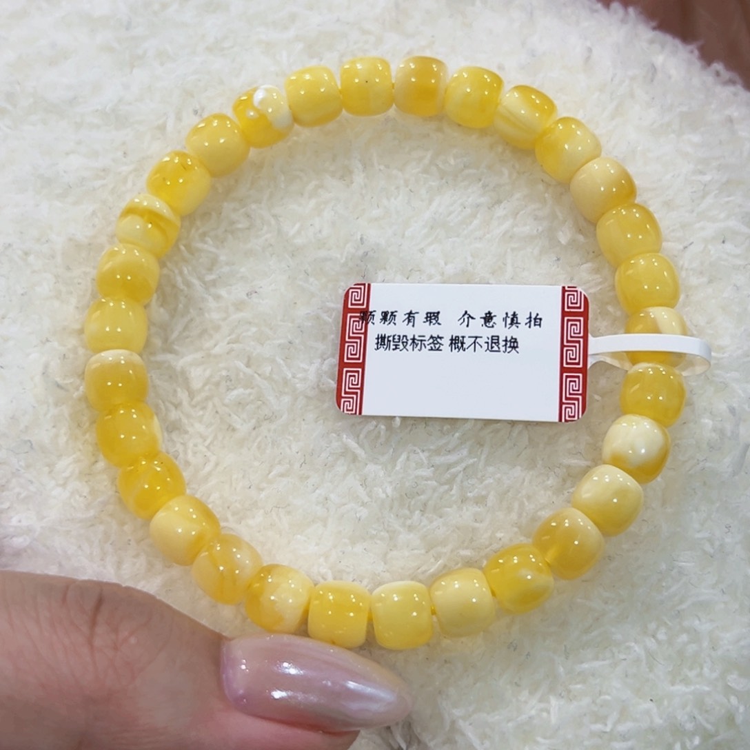 蜜蜡手链未镶嵌?*7m金瓷白微瑕