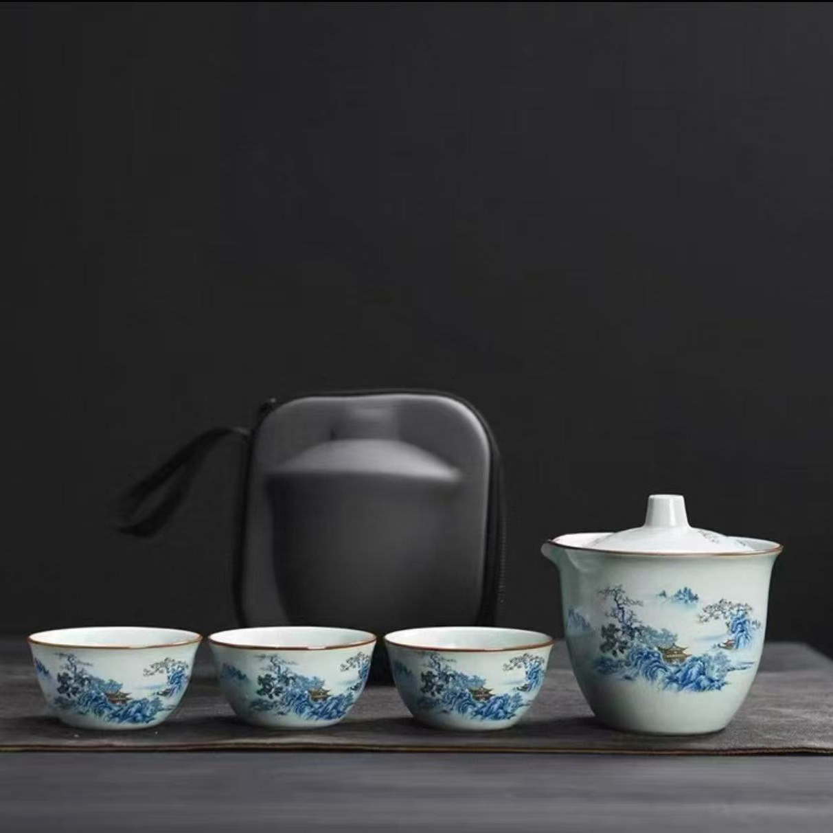 【瓷里】蓝色千里江山手抓旅行快客杯H014