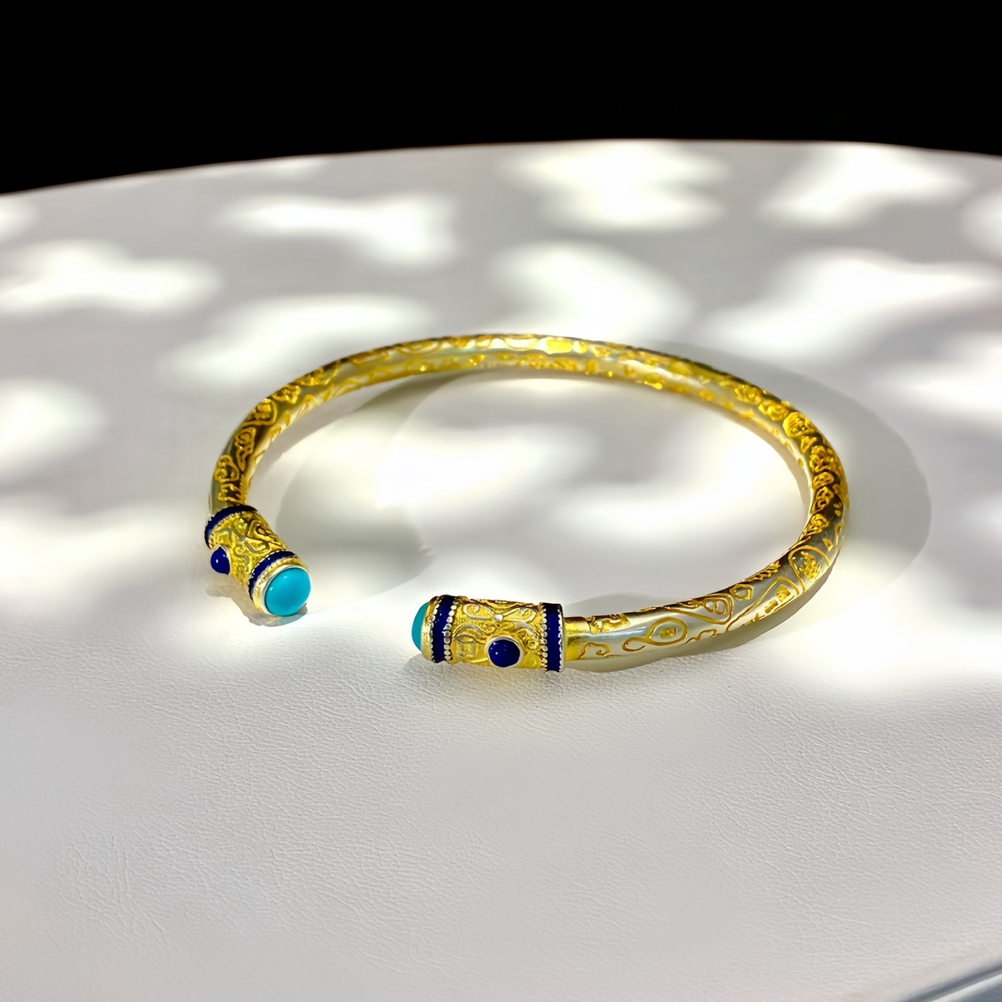 绿松石 吉言描金手镯  开口镯（可调节） 3302  多样式发一件