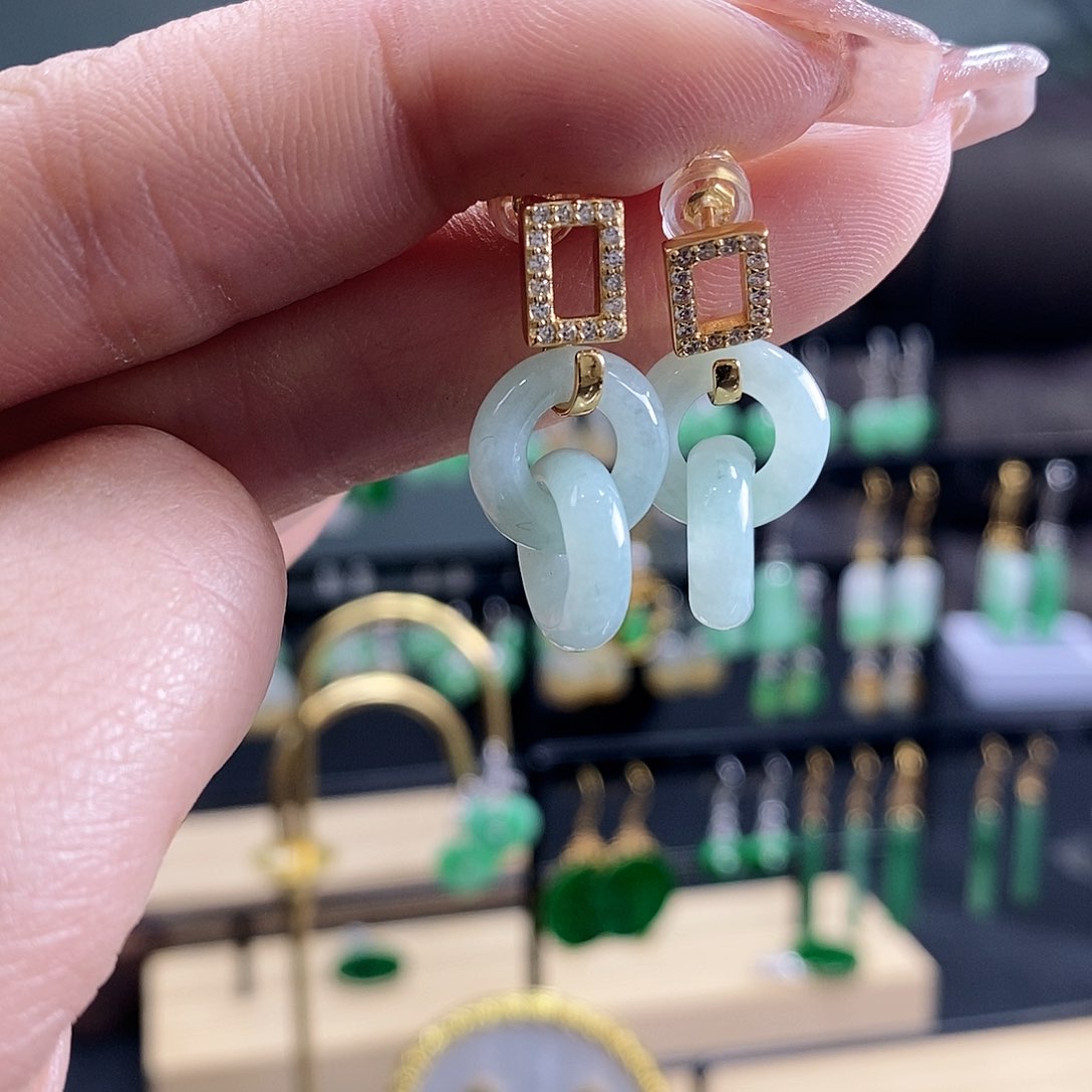 翡翠耳饰银S925镶嵌翡翠